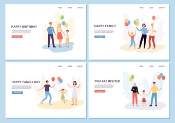 Web set for family birthday and holiday celebration flat vector illustration.