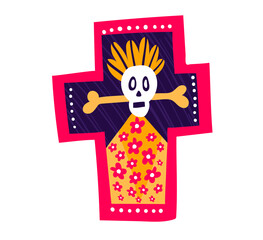 Mexican decorated skull, mexico concept traditional holiday cranium item icon isolated on white, flat vector illustration. Festive tradition north america country, celebrating day of dead.