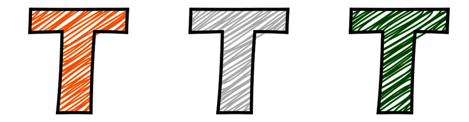 set of tricolor font series: letter T.vector illustration.