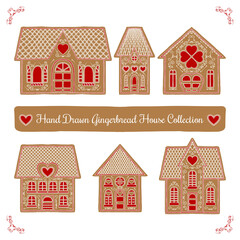 Hand drawn cute gingerbread houses - 368320317