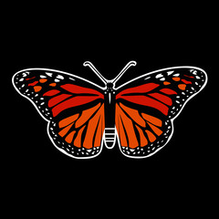 female monarch butterfly isolated vector illustration on black background 