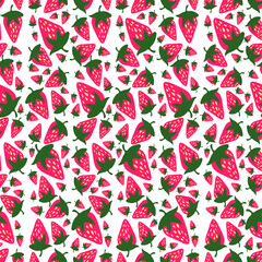 Fototapeta na wymiar Seamless vector colorful pattern of red delicious strawberries on white background