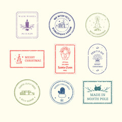 Christmas stamps set in vintage style