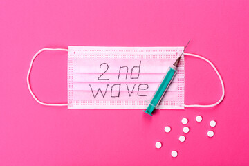 Covid 19 second wave. Covid 19. Medical mask on colors background
