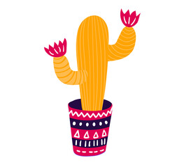 Festively adorned mexican cactus, typical holiday mexico concept traditional stuff icon isolated on white, flat vector illustration. Decoration festive plant, tradition north america country.