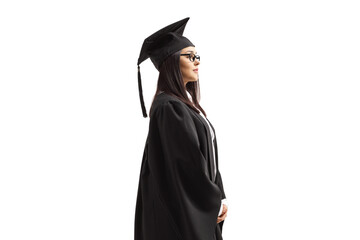 Female graduate student in a black gown