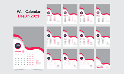 Wall Calendar 2021 Template Design