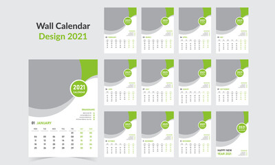 Wall Calendar 2021 Template Design