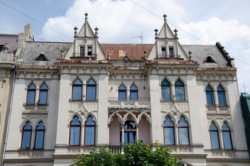 Fototapeta na wymiar Beautiful architecture facade in the old town center. Gothic style window. Lviv, Ukraine