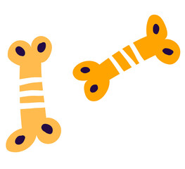 Dog foodstuff icon, concept label hound plaything stuff toy bone, two skeleton tibial item isolated on white, flat vector illustration. Doggie food product sticker, animal care different item.