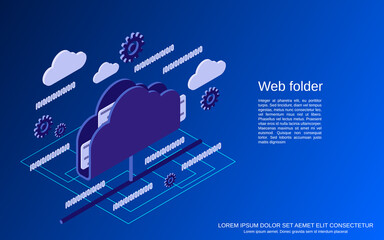 Web folders, networking flat isometric vector concept illustration