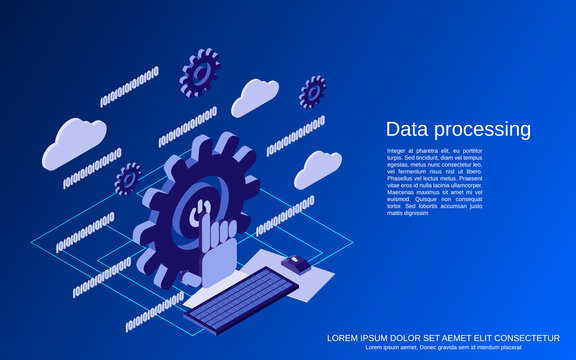 Data processing flat 3d isometric vector concept illustration