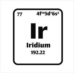 Iridium (Ir) button on black and white background on the periodic table of elements with atomic number or a chemistry science concept or experiment.	