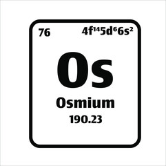 Osmium (Os) button on black and white background on the periodic table of elements with atomic number or a chemistry science concept or experiment.	