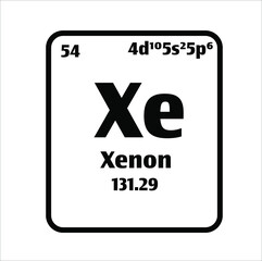 xenon (Xe) button on black and white background on the periodic table of elements with atomic number or a chemistry science concept or experiment.	