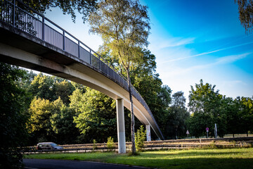 pedastrian brigde over a country road