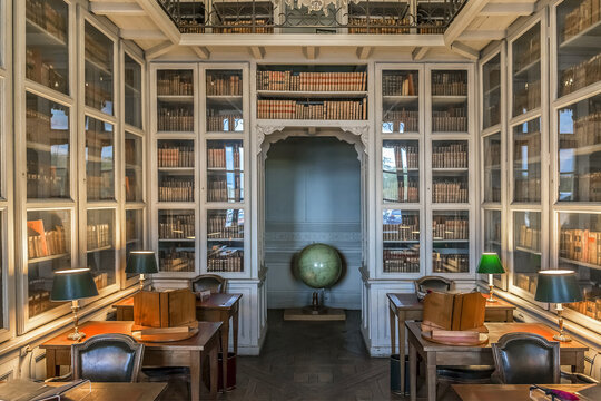Interior of library at Military School (Ecole Militaire founded by Louis XV in 1750). Complex of military training facilities located on Champ de Mars in Paris. PARIS, FRANCE. September 14, 2014.