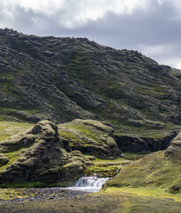 Amazing, volcanic landscape of the Eldgjá canyon, a volcanic canyon in the Vatnajokull National Park, deep inside the central highlands of Iceland.