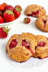 Strawberry shortbread cookies on a white table