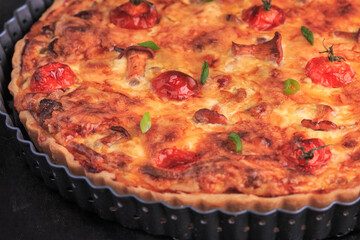 Wild Mushroom Tart. Caramelized Onion, Chanterelle Mushroom and Tomato Tart.