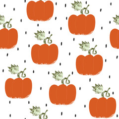Seamless pattern with orange pumpkins. Vector hand drawn illustration.