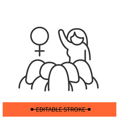 Feminism movement icon. Female rights public gathering or leader speech linear pictogram. Concept of gender equality women empowerment and social group activism. Editable stroke vector illustration