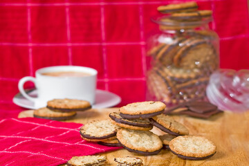 Oatmeal cookies with chocolate and freshly roasted coffee