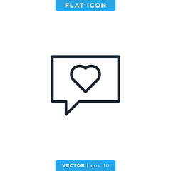 Speech Bubble and Heart Love Icon Vector Logo Design Template. Editable Stroke.