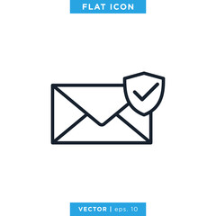 Envelope and Shield Icon Vector Logo Design Template. Editable Stroke.