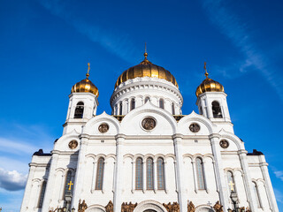 Fototapeta na wymiar view of North facade of Cathedral of Christ the Saviour in Moscow city in sunny summer evening