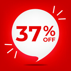 37% off. Banner with thirty-seven percent discount. White bubble on a red background vector.