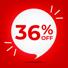 36% off. Banner with thirty-six percent discount. White bubble on a red background vector.