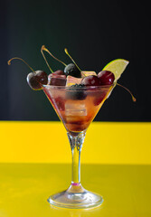 frozen daiquiri with nuts on black and yellow background