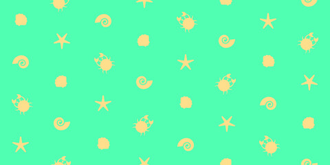 Fototapeta na wymiar seamless vector pattern with shell, conch, crab and starfish. 