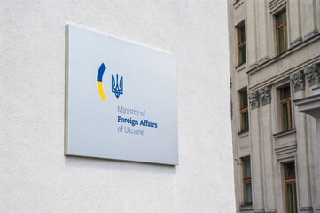 Signboard ministry of foreign affairs of Ukraine on facade