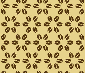 Seamless pattern of coffee beans in brown