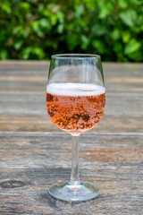 Tasting of Dutch rose wine on vineyard in summer