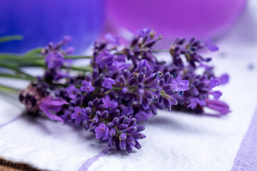 Bunch of fresh, purple aromatic lavender flowers in gift shop in Provence, France