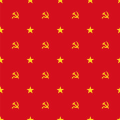seamless vector pattern background with star, stickle and hammer of communism in yellow and red
