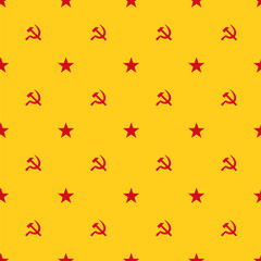 seamless vector pattern background with star, stickle and hammer of communism in yellow and red