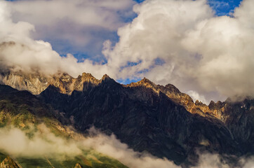 Summer mountains green grass and blue sky landscape