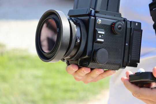 Analog Photo Camera with filter. Selective focus