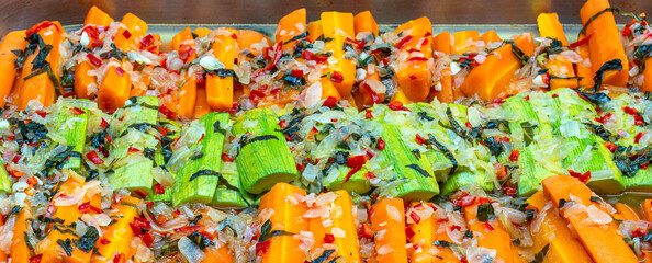 traditional Turkish hot dishes on the open buffet