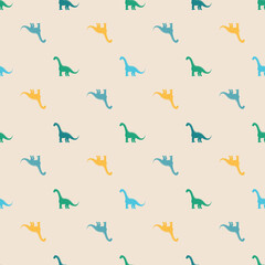 Seamless pattern with dinosaurs silhuettes. Creative vector childish background for fabric, textile
