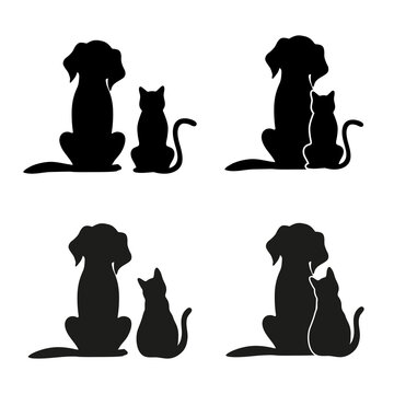 set of silhouettes of dogs and cats on a white background