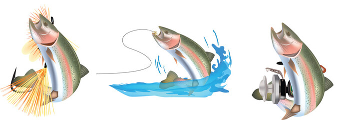 trout series stickers with predator fish bait