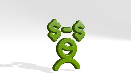 monetization user coins made by 3D illustration of a shiny metallic sculpture with the shadow on light background. icon and interface