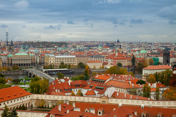 Fototapeta na wymiar Panoramic view of old town in Prague. History, cathedral.