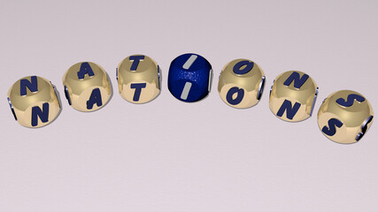 nations combined by dice letters and color crossing for the related meanings of the concept. editorial and illustration