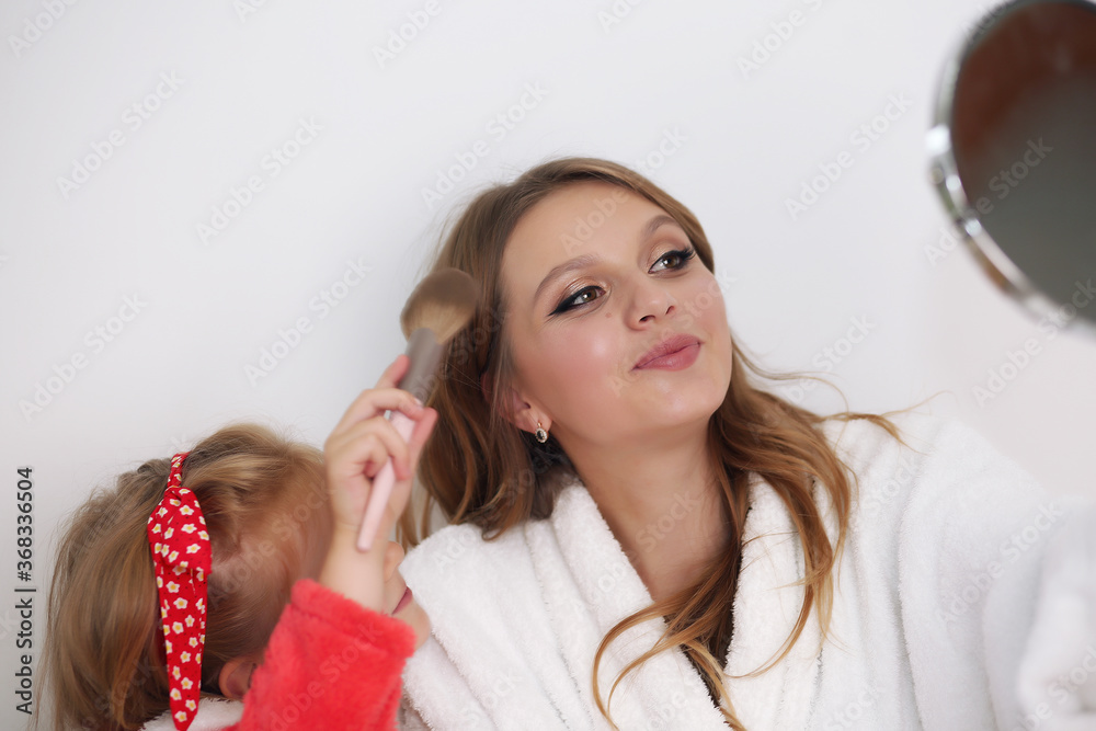 Poster Mother's Day. mom teaches daughter to do makeup